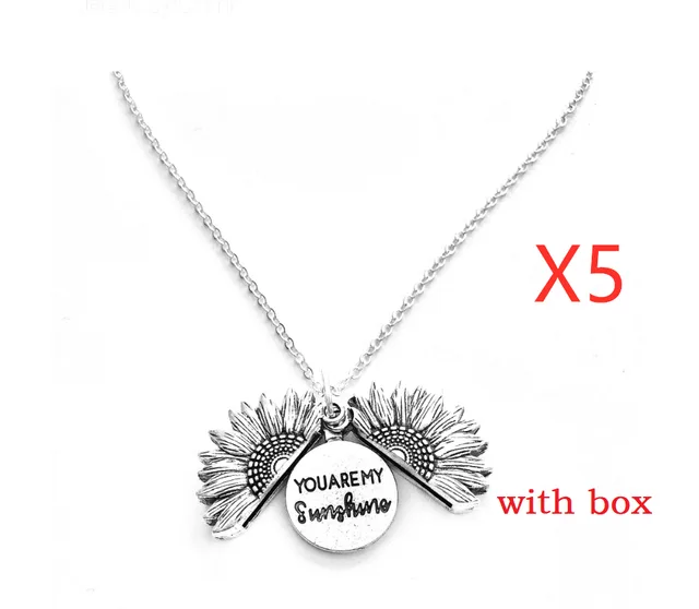 Sunflower Double Lettering Necklace Silver With Box 5Pcs - Shop at LoveMi