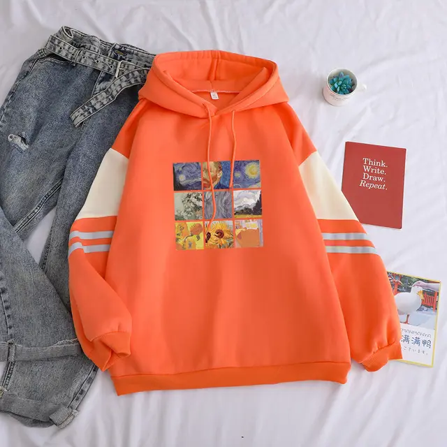 Loose hooded plus velvet padded sweater Orange - Shop at LoveMi