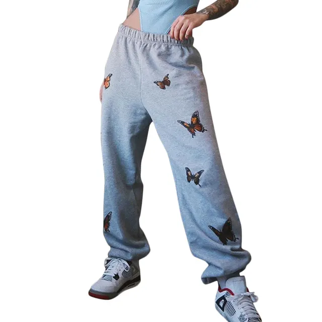 Printed high waisted slim fit fleece sweatpants Grey - Shop at LoveMi