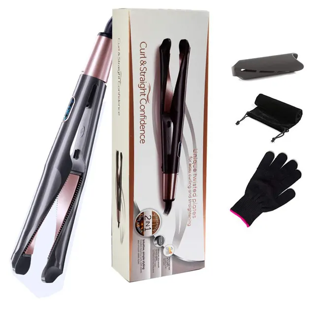 2 In 1 Hair Straightener And Curler Curling Iron For All Hair Types Tourmaline Ceramic Twisted Flat Iron For Hair Styling Eu - Shop at LoveMi
