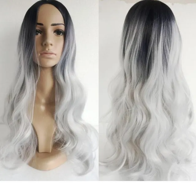 Black silver gray mid point long curly hair cos fake Silver - Shop at LoveMi
