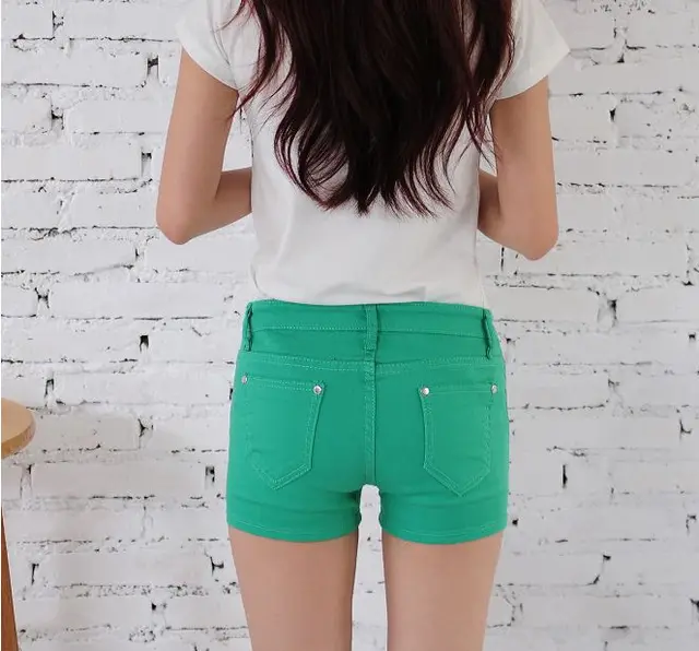 Denim Shorts Women Korean Style Elastic Colored Pencil Pants Grass Green - Shop at LoveMi