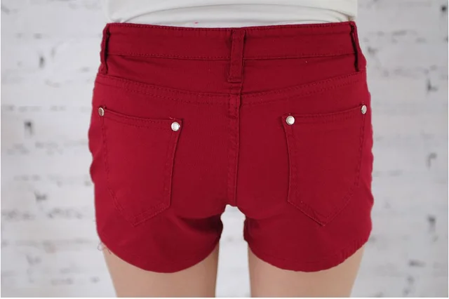 Denim Shorts Women Korean Style Elastic Colored Pencil Pants Wine Red - Shop at LoveMi