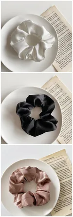 Simple satin retro large intestine loop hair rope - Blackwhitecoffee