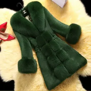 High-end Female Rabbit Fur Coat In The Long Section Of The Oversized Fox Fur Collar Coat New Fur - Green