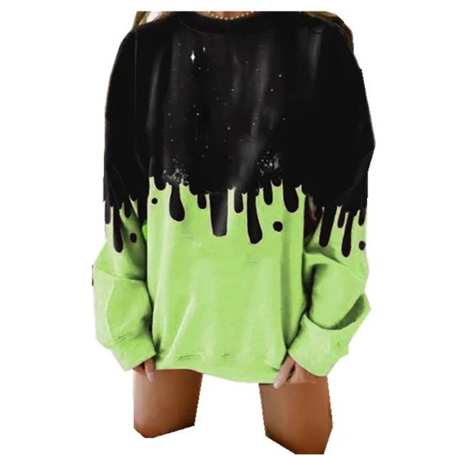 Long sleeve hit color print casual Fluorescent Green - Shop at LoveMi
