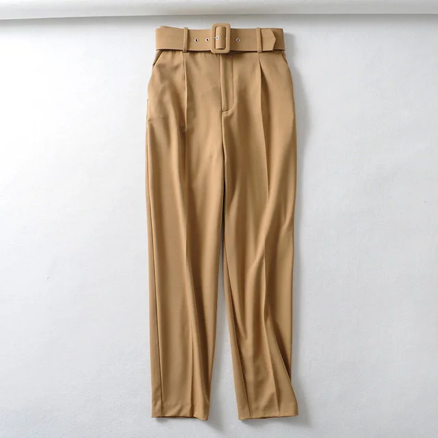 European and American women assembling belt pants trousers Khaki - Shop at LoveMi