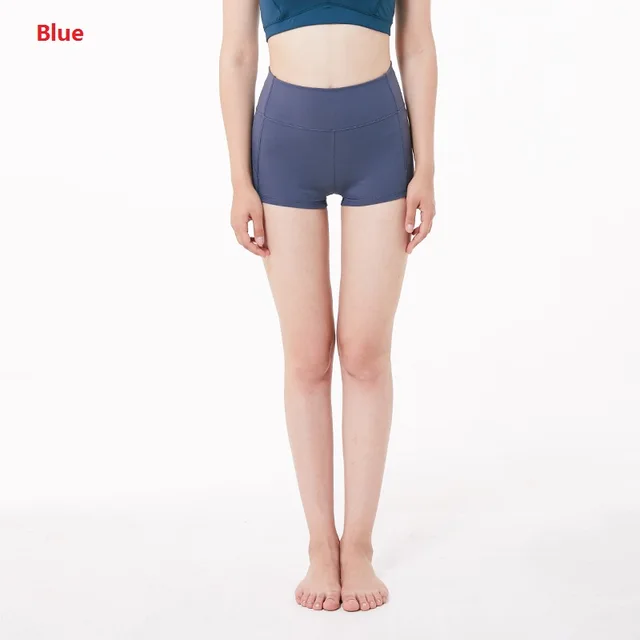 Coloravlue Soft Nylon Fitness Jogger Shorts Women High Waist Solid Sport Workout Shorts Slim Tummy Control Gym Athletic Shorts Blue - Shop at LoveMi