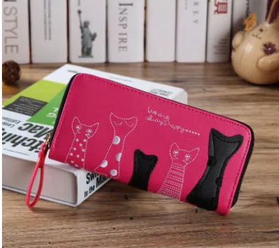 Cat lady wallet female cartoon cat creative long wallet clutch Rose - Shop at LoveMi