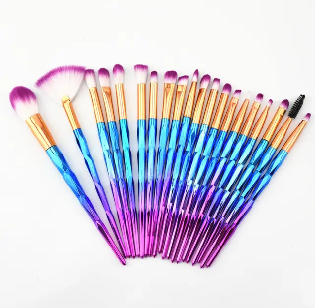 20 fiber eye group suit multicolor eye shadow set brush plating plastic handle beauty tools Purple Blue - Shop at LoveMi