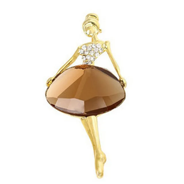 Crystal Ballerina Girl Temperament Brooch Pin Retro Brooch Coffee - Shop at LoveMi