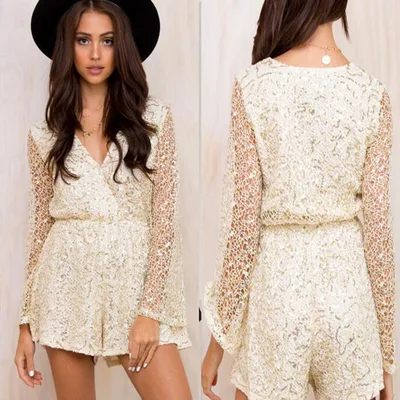 Long sleeved lace jumpsuit Beige - Shop at LoveMi