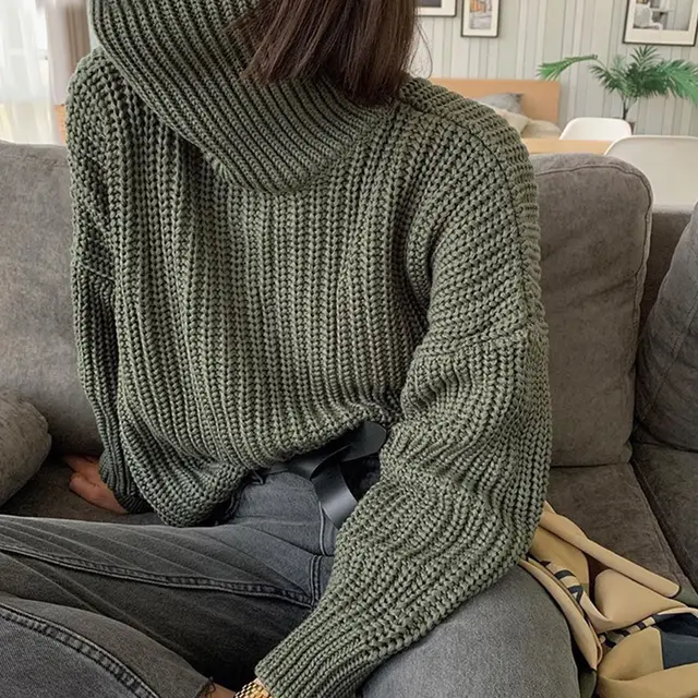 New European and American fashion high neck pullover sweater Army Green - Shop at LoveMi