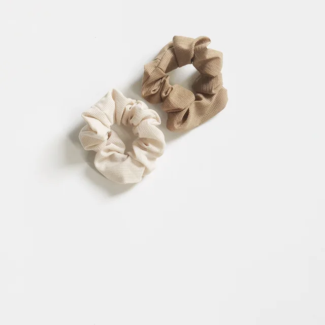 Fabric small mesh large intestine hair tie Khaki Beige - Shop at LoveMi