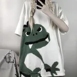 Ins Summer T-shirt Female Loose Short Sleeve - White Dinosaur