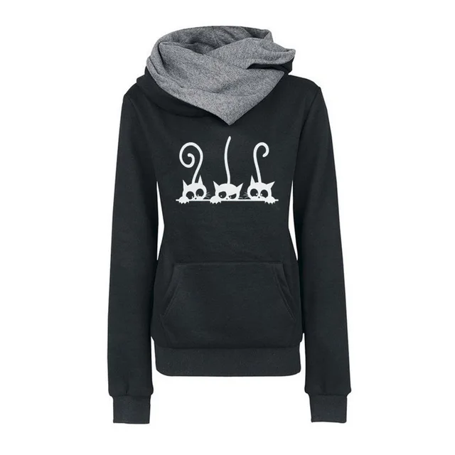 Lapel Logo Print Hooded Personalized Sweater Black - Shop at LoveMi