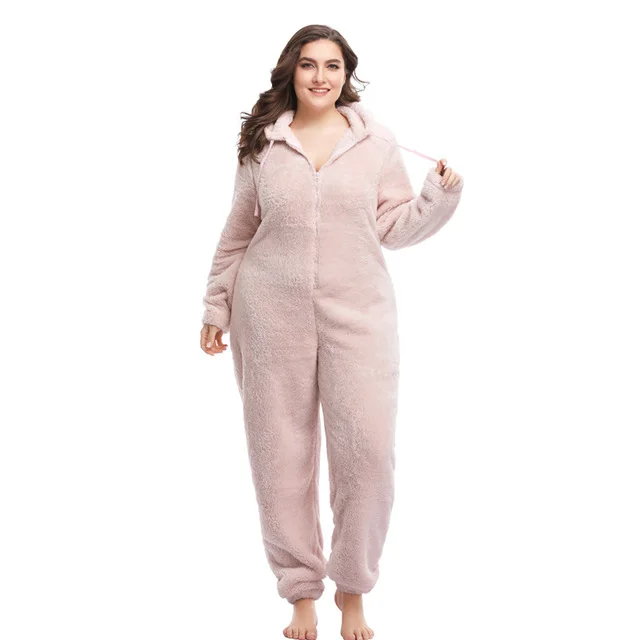 Winter Warm Pyjamas Fluffy Jumpsuits Sleepwear Smoky Pink - Shop at LoveMi