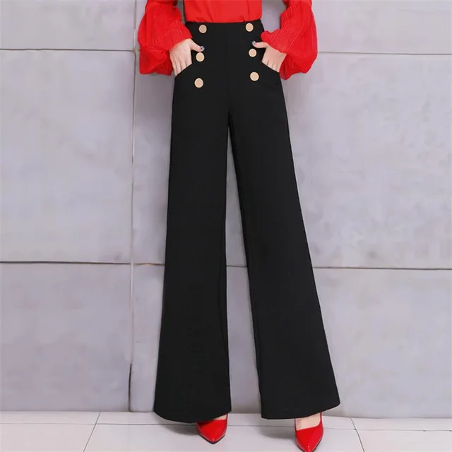 High Waist Straight Drape Loose Fit Casual Trousers Black - Shop at LoveMi