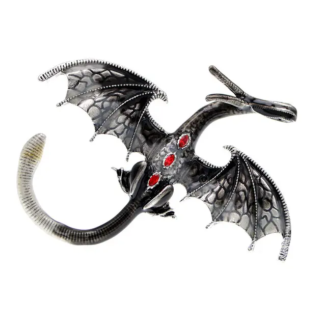 New Style Diamond Encrusted Red Brooch, Retro Winged Dragon Brooch Grey - Shop at LoveMi