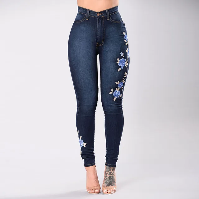 European and American embroidered jeans Dark Blue - Shop at LoveMi