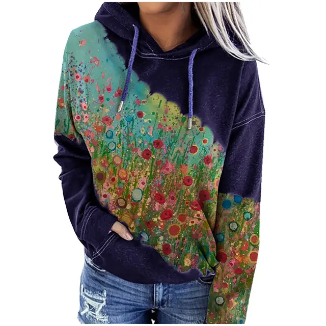 Printed hooded long sleeve sweater Purple - Shop at LoveMi