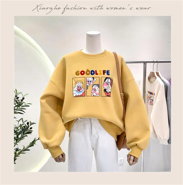 Plush thick loose cartoon round neck hoodless jacket Yellow - Shop at LoveMi