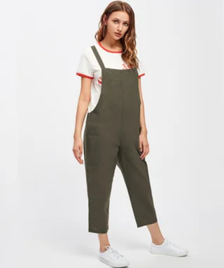 Casual Style Overalls Fashion Overalls Suspenders Cropped Trousers - Green