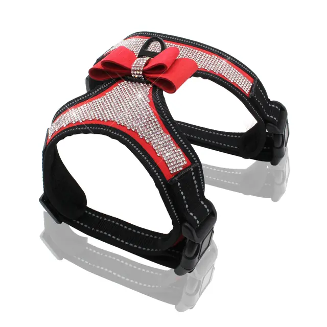 Shiny rhinestone reflective pet chest strap Red - Shop at LoveMi