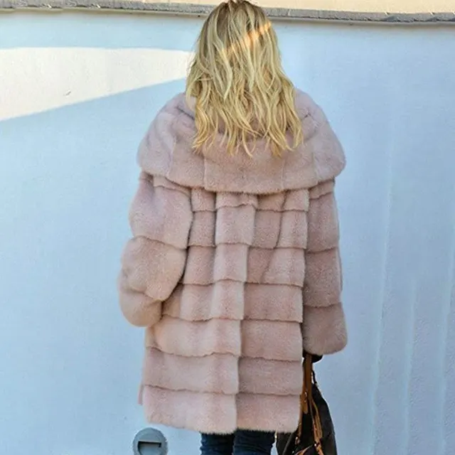 Solid Color Loose Plush Hooded Coatimitation Fur Pink - Shop at LoveMi
