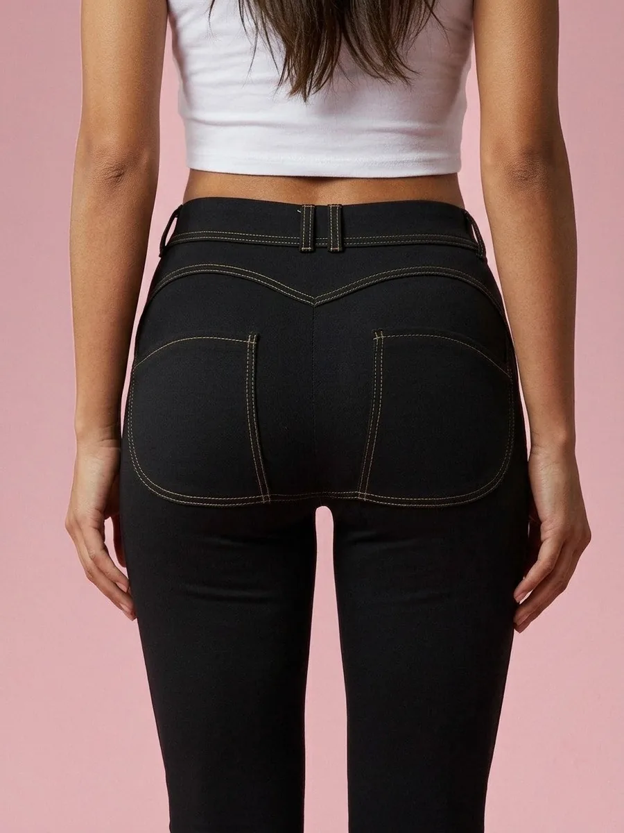 Tight-fitting hip-lift denim stretch yoga pants - Black - View 2
