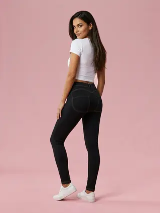 Tight-fitting hip-lift denim stretch yoga pants - Black