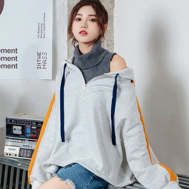 Women's Loose Hooded Thick Fashion Sweater Rice Grey - Shop at LoveMi