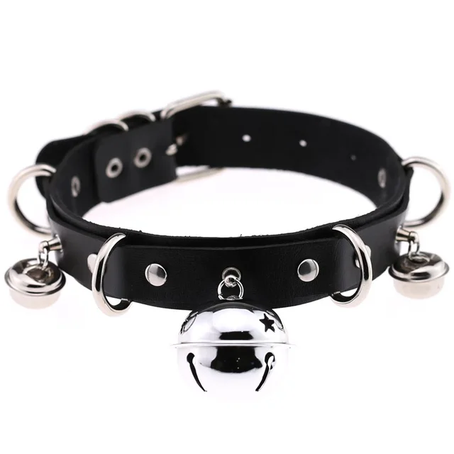 Sexy Harajuku Handmade Gothic Choker trend punk Leather Collar belt Necklace with bells club party goth jewelry 35 Black - Shop at LoveMi