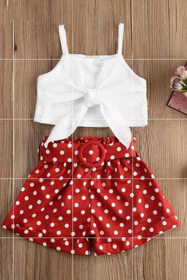 crop top polka dot shorts suit Red - Shop at LoveMi