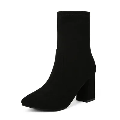 Martin boots women suede pointed high heel thick heel Black - Shop at LoveMi