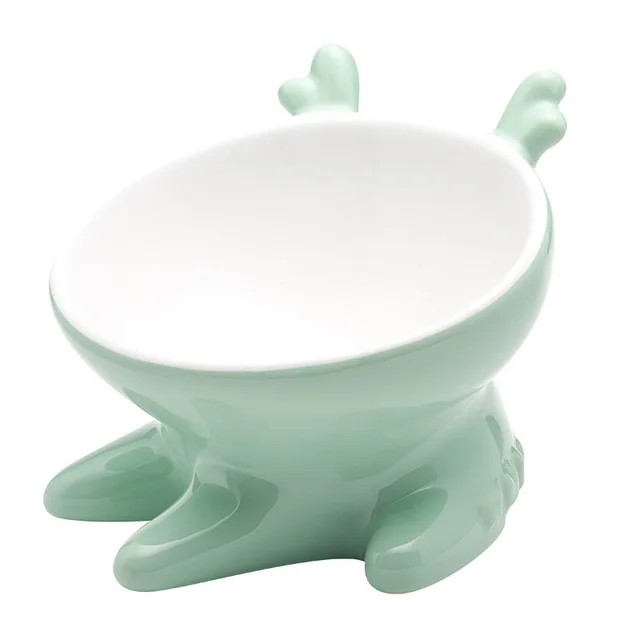 Ceramic pet bowl oblique mouth cat bowl Fawn Green - Shop at LoveMi