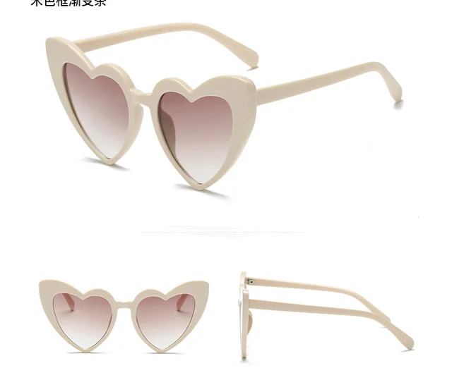 New love ladies heart shaped sunglasses ins with the same heart heart sunglasses female soft sister Harajuku cute fashion glasses Beige - Shop at LoveMi