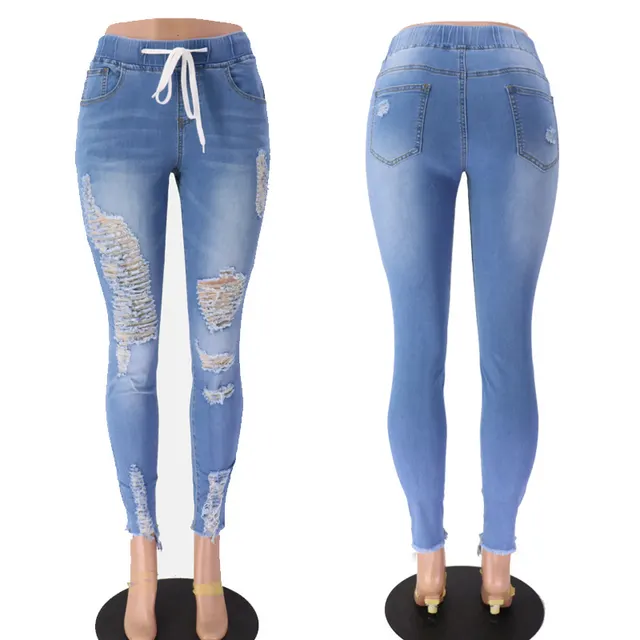 Ripped high rise jeans Light Blue - Shop at LoveMi