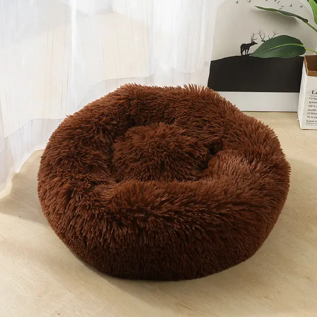 Dog Beds For Small Dogs Round Plush Cat Litter Kennel Pet Nest Mat Puppy Beds Brown - Shop at LoveMi