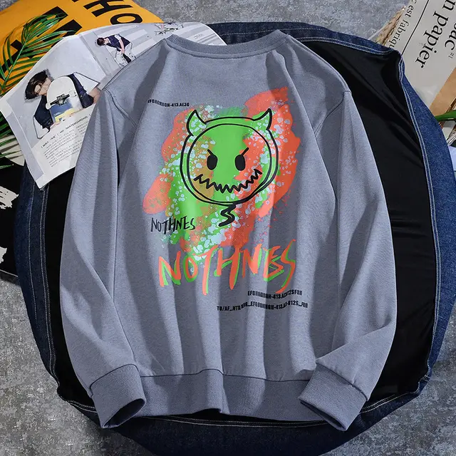 The same devil smiley face tide brand hip hop loose clothing Blue - Shop at LoveMi