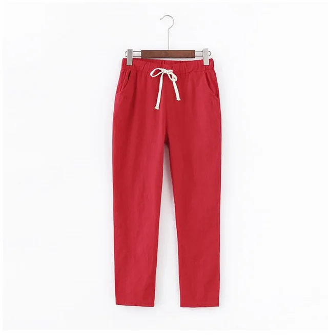 New Korean large cotton hemp pants Red - Shop at LoveMi
