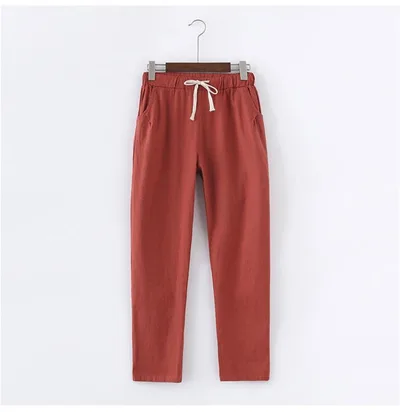 New Korean large cotton hemp pants Wine - Shop at LoveMi