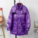 Bright leather hooded down jacket - Purple