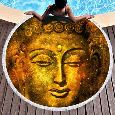 Indian Buddha statue round beach towel C10 180Cm - Shop at LoveMi