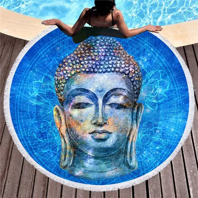 Indian Buddha statue round beach towel C13 150Cm - Shop at LoveMi
