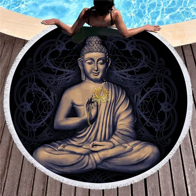 Indian Buddha statue round beach towel C3 150Cm - Shop at LoveMi