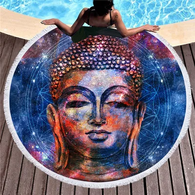 Indian Buddha statue round beach towel C4 150Cm - Shop at LoveMi