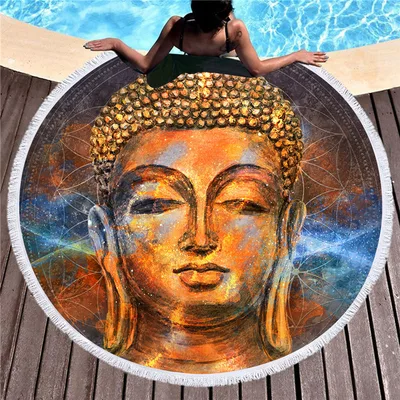 Indian Buddha statue round beach towel C6 150Cm - Shop at LoveMi