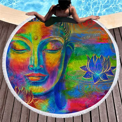 Indian Buddha statue round beach towel C7 180Cm - Shop at LoveMi