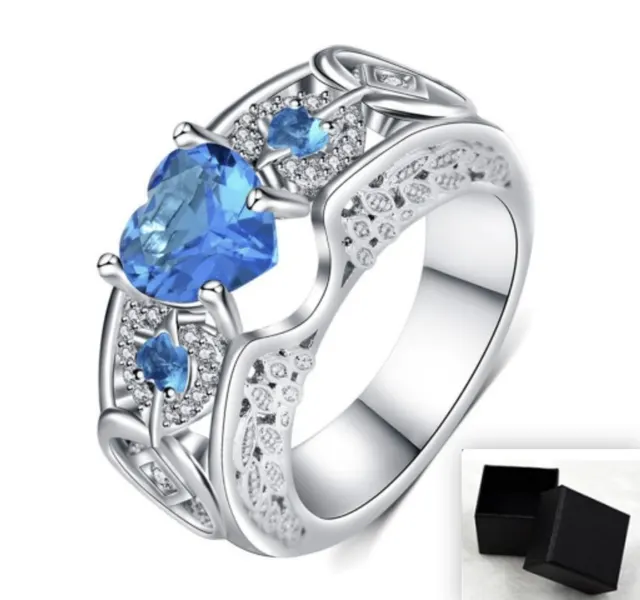 Princess Ring Heart shaped Ruby Engagement Ring Lack Bule With Box - Shop at LoveMi